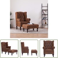 Chesterfield-Sessel und Fußhocker Braun Wildleder-Optik - Chesterfield Sessel - Leder Optik Sessel - Wohnraum Dekoration - Bequemes Sofa - Wildleder von THE LIVING STORE