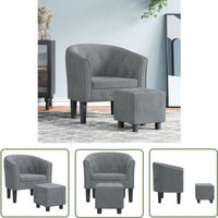 Clubsessel mit Fußhocker Dunkelgrau Samt - Samtsofa - Lounge Chair - Sessel Grau - Gemütlicher Sessel - Bequeme Möbel - The Living Store von THE LIVING STORE