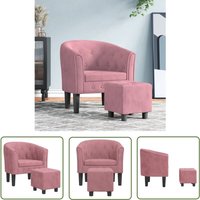 Clubsessel mit Fußhocker Rosa Samt - Samtsofa - Akzentstuhl - Lounge Chair - Bequeme Sessel - Rosa Sofa - The Living Store von THE LIVING STORE