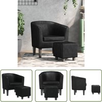 Clubsessel mit Fußhocker Schwarz Kunstleder - Clubsessel - Sessel - Lounge Chair - Wohnzimmer Dekoration - Schwarzes Sofa - The Living Store von THE LIVING STORE