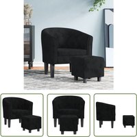 Clubsessel mit Fußhocker Schwarz Samt - Samtsofa - Lounge Chair - Beistelltisch - Sessel Schwarz - Gemütlicher Sessel - The Living Store von THE LIVING STORE