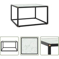 The Living Store - Couchtisch Schwarz mit Weißem Glas in Marmor-Optik 60x60x35 cm - Couchtisch - Wohnzimmertisch - Sideboard - Esszimmertisch von THE LIVING STORE
