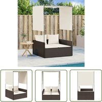 Doppel-Sonnenliege mit Dach und Vorhängen Braun Poly Rattan - Doppelsonneliege - Gartenliege - Sonnenschirm - Outdoor Möbel - Lounge Chair - The von THE LIVING STORE