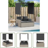 The Living Store - Doppel-Sonnenliege mit Dach und Vorhängen Hellgrau Poly Rattan - Doppel-Sonnenliege - Gartenliege - Poolliege - Outdoor Möbel von THE LIVING STORE