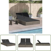 Doppel-Sonnenliege mit Kissen Grau Poly Rattan - Doppel-Sonnenliege - Lounge Chair - Gartenmöbel - Outdoor Furniture - Poolside Lounge - The Living von THE LIVING STORE