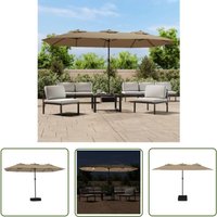 Doppel-Sonnenschirm mit LED-Leuchten Taupe 449x245 cm - Doppelsonnenschirm - LED-Gartenleuchte - Sonnenschutz - Outdoor Beleuchtung - Terrasse - The von THE LIVING STORE