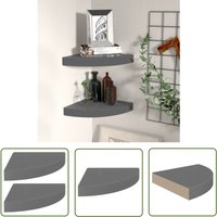 The Living Store - Eck-Schweberegale 2 Stk. Hochglanz-Grau 25x25x3,8 cm mdf - Eckwandregal - Wandschrank - Wohnraumgestaltung - Stauraum von THE LIVING STORE