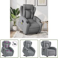 Elektrischer Massagesessel mit Aufstehhilfe Hellgrau Stoff - Elektrischer Massagesessel - Relaxsessel - Fernsehsessel - Massagefunktionen von THE LIVING STORE