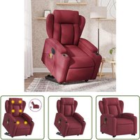 Elektrischer Massagesessel mit Aufstehhilfe Weinrot Stoff - Elektrischer Massagesessel - Relaxsessel - Fernsehsessel - Beistelltisch - Lounge Chair von THE LIVING STORE