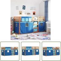 Etagenbett mit Vorhängen Blau 80x200 cm Massivholz Kiefer - Kinderzimmermöbel - Hochbett - Etagenbett - Jugendzimmer - Holzbett - The Living Store von THE LIVING STORE