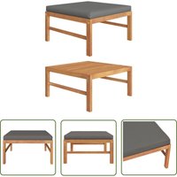 Fußhocker mit Dunkelgrauer Auflage Massivholz Teak - Holzfußhocker - Gartenstuhl - Teakholz - Outdoor Möbeln - Balkonmöbeln - The Living Store von THE LIVING STORE