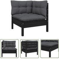 The Living Store - Garten-Ecksofa mit Kissen in Schwarz Massivholz Kiefer - Gartensorgsofa - Gartenmöbeln - Lounge Möbel - Esszimmergarnitur von THE LIVING STORE