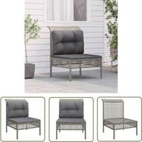 Garten-Mittelsofa mit Kissen Grau Poly Rattan - Gartenmöbel - Outdoor Möbel - Lounge Set - Rattan Gartenmöbel - Polyethylen Gartenmöbel - The Living von THE LIVING STORE