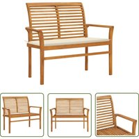 Gartenbank mit Cremeweißer Auflage 112 cm Massivholz Teak - Gartenbank - Holzbank - Teakholz Bank - Outdoor Möbel - Gartenmöbeln - The Living Store von THE LIVING STORE