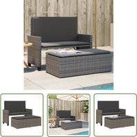 Gartenbank mit Kissen und Hocker Grau Poly Rattan - Gartenbank - Outdoor Möbel - Gartenmöbel - Rattan Gartenmöbel - Lounge Set - The Living Store von THE LIVING STORE
