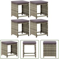 Gartenhocker 4 Stk. mit Kissen Poly Rattan Grau - Gartenhocker - Outdoor Möbel - Balkonmöbel - Rattan Möbel - Gartenstuhl - The Living Store von THE LIVING STORE