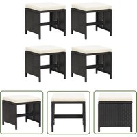 Gartenhocker 4 Stk. mit Kissen Schwarz Poly Rattan - Gartenstuhl - Poly Rattan - Gartenmöbeln - Esszimmerstuhl - Balkonmöbel - The Living Store von THE LIVING STORE