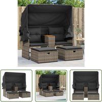 Gartensofa 2-Sitzer mit Dach und Hockern Grau Poly Rattan - Gartensofa - Outdoor Sofa - Sonnensegel - Rattan Gartenmöbel - Gartenstuhl - The Living von THE LIVING STORE