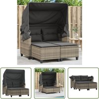 Gartensofa 2-Sitzer mit Dach und Hockern Hellgrau Poly Rattan - Gartensofa - Outdoor Möbel - Gartenmöbel - Rattan Gartenmöbel - Lounge Set - The von THE LIVING STORE