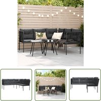 Gartensofa in L-Form mit Kissen Schwarz Stahl und Textilene - Gartensofa - Esszimmergarnitur - Outdoormöbel - Lounge Set - Terrassenmöbel - The von THE LIVING STORE