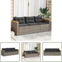 Gartensofa mit Kissen 3-Sitzer Grau Poly Rattan - Gartensofa - Outdoor Möbel - Lounge Set - Rattan Gartenmöbel - Gartenstuhl - The Living Store von THE LIVING STORE