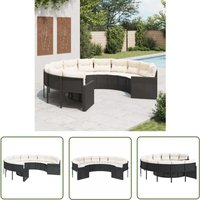 Gartensofa mit Kissen Rund Schwarz Poly-Rattan - Outdoor-Sofa - Gartensofa - Rundes Sofa - Lounge Set - Poolparty - The Living Store von THE LIVING STORE