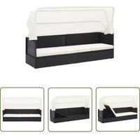 Gartensofa mit Sonnendach Schwarz Poly Rattan - Gartensofa - Sonnenschirm - Lounge Möbel - Outdoor Möbel - Gartenmöbel - The Living Store von THE LIVING STORE