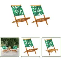 Gartenstühle 2 Stk. Blattmuster Massivholz Akazie & Stoff - Gartenstühle - Holz Gartenstühle - Akaziengartenmöbel - Gartenmöbel Set - Balkon Möbel von THE LIVING STORE