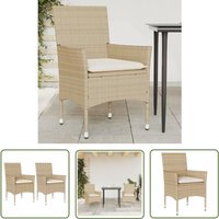 Gartenstühle mit Kissen 2 Stk. Beige Poly Rattan - Gartenstühle - Polyethylen-Rattan - Outdoormöbel - Gartenmöbelset - Beige - The Living Store von THE LIVING STORE