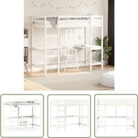 Hochbett mit Schreibtisch Weiß 100x200 cm Massivholz Kiefer - Hochbett - Jugendzimmer - Kinderschlafzimmer - Schreibtischbett - Holzbett - The Living von THE LIVING STORE