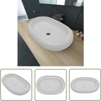 Keramik Waschtisch Waschbecken Oval Weiß 63 x 42 cm - Waschbecken - Keramikwaschbecken - Ovales Waschbecken - Weißes Waschbecken - Sanitärobjekte von THE LIVING STORE