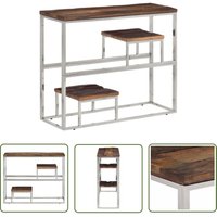 Konsolentisch Silbern Edelstahl und Massive Holzschwellen - Konsolentisch - Wohnzimmermöbel - Esszimmermöbel - Sideboard - Silberner Couchtisch - The von THE LIVING STORE