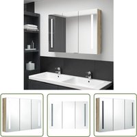 The Living Store - LED-Bad-Spiegelschrank 89x14x62 cm Weiß und Eichen-Optik - LED-Spiegelschrank - Badezimmermöbel - Waschtischschrank The Living Store - LED-Bad-Spiegelschrank 89x14x62 cm Weiß und Eichen-Optik - LED-Spiegelschrank - Badezimmermöbel - Waschtischschrank von THE LIVING STORE