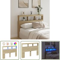 LED-Kopfteil mit Ablagen Sonoma-Eiche 140x17x102 cm - Holzbett - Betthaupt - Beleuchtung - Nachttischlampe - Wohnzimmerdeko - The Living Store von THE LIVING STORE