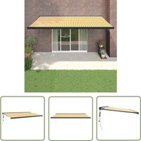 Markise Einziehbar Gelb und Weiß 5x3 m Stoff und Aluminium - Gartenmarkise - Außenmarkise - Sonnenschutz - Markisentuch - Teleskopmarkise - The Markise Einziehbar Gelb und Weiß 5x3 m Stoff und Aluminium - Gartenmarkise - Außenmarkise - Sonnenschutz - Markisentuch - Teleskopmarkise - The von THE LIVING STORE