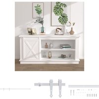 The Living Store - Mini Schiebetürbeschlag Set für Schranktüren Carbonstahl 183 cm - Türrahmen - Weiß von THE LIVING STORE