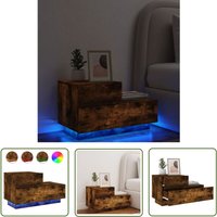 The Living Store - Nachttisch mit LED-Leuchten Räuchereiche 70x36x40,5 cm - Nachttisch - Wohnzimmermöbel - Beistelltisch - Beleuchtung - LED-Licht von THE LIVING STORE