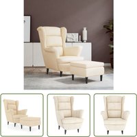 Ohrensessel mit Hocker Creme Samt - Samtsessel - Cremefarbener Sessel - Wohnzimmersessel - Ohrensessel - Relax Sessel - The Living Store von THE LIVING STORE