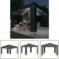 Pavillon mit Doppeldach & LED-Lichterkette 3x3 m Anthrazit - Pavillon - Gartenzelt - Outdoor Möbel - Sommergarten - Beleuchtung - The Living Store von THE LIVING STORE