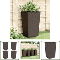 Pflanzkübel 4 Stk. Braun 32,5x32,5x57 cm pp - Blumentopf - Pflanzgefäß - Kübel - Gartenmöbel - Balkon Dekoration - The Living Store von THE LIVING STORE