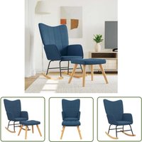 Schaukelsessel mit Hocker Blau Stoff - Schaukelstuhl - Relaxsessel - Esszimmerstuhl - Lounge Chair - Blau - The Living Store von THE LIVING STORE
