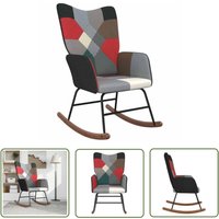 Schaukelsessel mit Hocker Patchwork Stoff - Schaukelstuhl - Patchwork Stuhl - Wohnzimmersessel - Lounge Chair - Gemütlicher Sessel - The Living Store von THE LIVING STORE