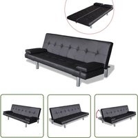 The Living Store - Schlafsofa mit 2 Kissen Kunstleder Ausziehbar Schwarz - Sofa - Schlafsofa - Couch - Gästebett - Wohnraum von THE LIVING STORE