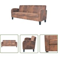 Sofa 3-Sitzer Wildleder-Optik Braun - 3-Sitzer Sofa - Ledersofa - Wohnlandschaft - Couch - Braun - The Living Store von THE LIVING STORE