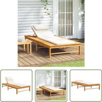 Sonnenliege mit Cremeweißem Kissen & Auflage Massivholz Akazie - Holzliege - Gartenliege - Sonnenliege - Liege - Akasieholzmöbel - The Living Store von THE LIVING STORE
