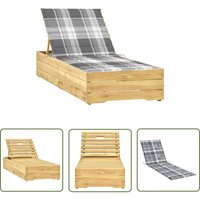 Sonnenliege mit Grauer Karomuster-Auflage Kiefer Imprägniert - Sonnenliege - Gartenmöbel - Liege - Outdoor Möbel - Holzmöbel - The Living Store von THE LIVING STORE