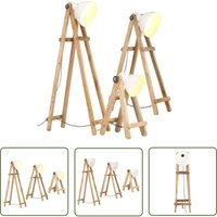 Stehlampen 3 Stk. Weiß E27 Mango Massivholz - Vintage Lampe - Stehlampe Set - Holzstelenleuchte - Industrielle Deko - Wohnzimmerlampe - The Living von THE LIVING STORE