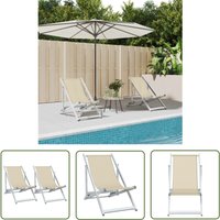 The Living Store - Strandstühle 2 Stk. Klappbar Creme Aluminium und Textilene - Strandstuhl - Gartenstuhl - Loungesessel - Campingstuhl - Balkonstuhl von THE LIVING STORE