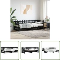 Tagesbett Ausziehbar Schwarz 2x(90x200) cm Massivholz Kiefer - Holzbett - Kiefernholzbett - Schlafsofa - Gästebett - Doppelbett - The Living Store von THE LIVING STORE