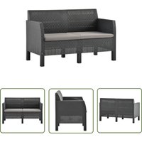 2-Sitzer Gartensofa mit Kissen Anthrazit pp Rattan - Gartensofa - Balkonmöbel - Esszimmergarnitur - Rattan Möbel - Gartenlounge - The Living Store von THE LIVING STORE